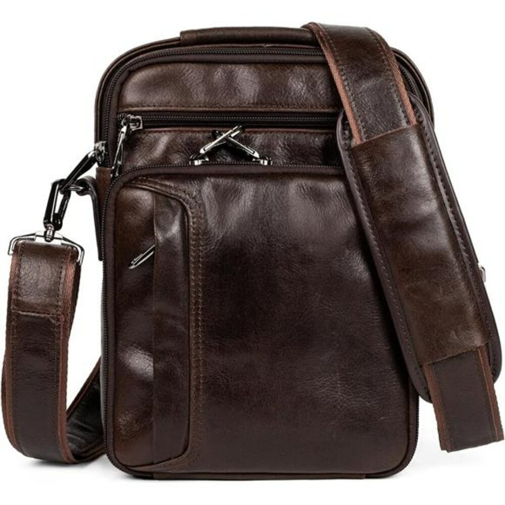 Premium Leather Crossbody Bag Small Messenger for Men Travel